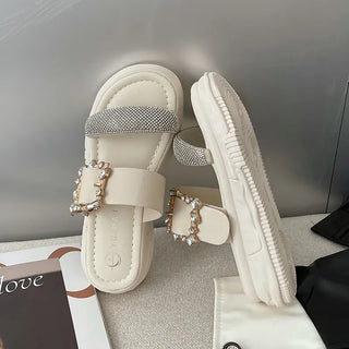 Crystal decor platform sandals