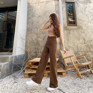 HIGH WAIST STRAIGHT LEG BUTTON FORMAL TROUSERS