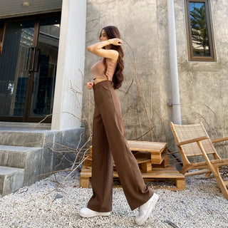 HIGH WAIST STRAIGHT LEG BUTTON FORMAL TROUSERS