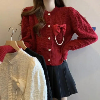 Elysia's Elegant Bow Cardigan