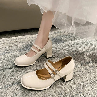 Square toe double starp block heels