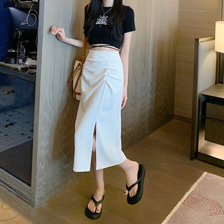 Grace chic high-waist side-slit skirt