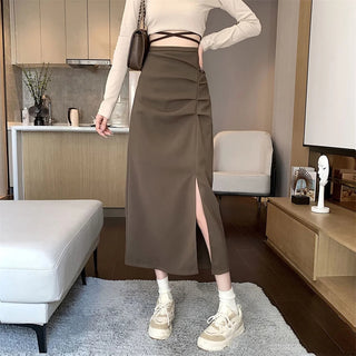 Grace chic high-waist side-slit skirt