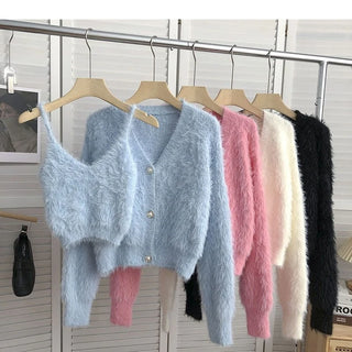 Fuzzy tank + Cardigan set