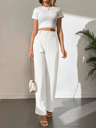 HIGH WAIST STRAIGHT LEG BUTTON FORMAL TROUSERS