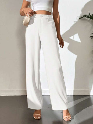 HIGH WAIST STRAIGHT LEG BUTTON FORMAL TROUSERS