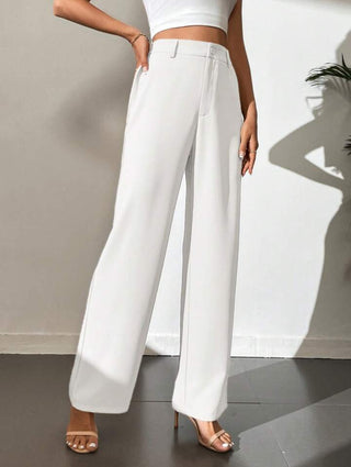 HIGH WAIST STRAIGHT LEG BUTTON FORMAL TROUSERS