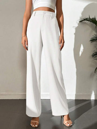 HIGH WAIST STRAIGHT LEG BUTTON FORMAL TROUSERS