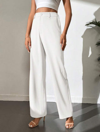 HIGH WAIST STRAIGHT LEG BUTTON FORMAL TROUSERS