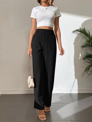 HIGH WAIST STRAIGHT LEG BUTTON FORMAL TROUSERS