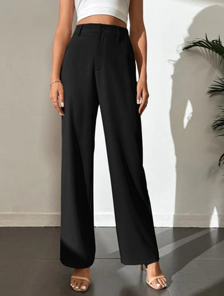 HIGH WAIST STRAIGHT LEG BUTTON FORMAL TROUSERS