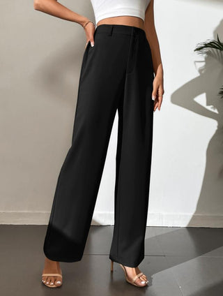 HIGH WAIST STRAIGHT LEG BUTTON FORMAL TROUSERS