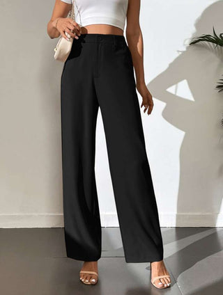 HIGH WAIST STRAIGHT LEG BUTTON FORMAL TROUSERS