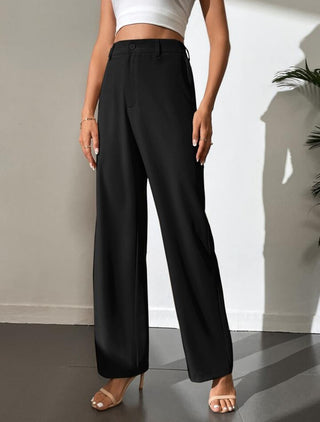 HIGH WAIST STRAIGHT LEG BUTTON FORMAL TROUSERS