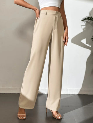 HIGH WAIST STRAIGHT LEG BUTTON FORMAL TROUSERS