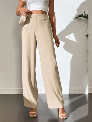 HIGH WAIST STRAIGHT LEG BUTTON FORMAL TROUSERS