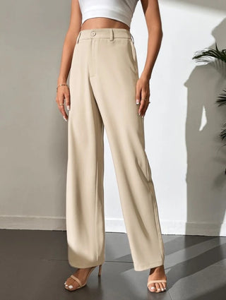 HIGH WAIST STRAIGHT LEG BUTTON FORMAL TROUSERS