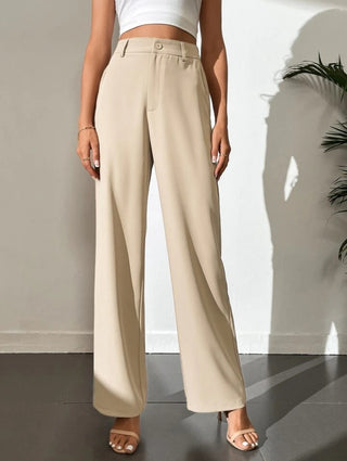 HIGH WAIST STRAIGHT LEG BUTTON FORMAL TROUSERS