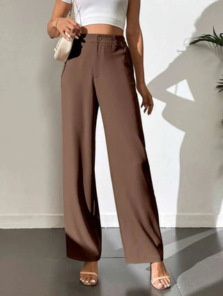 HIGH WAIST STRAIGHT LEG BUTTON FORMAL TROUSERS