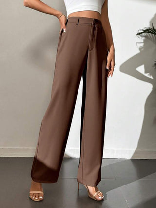 HIGH WAIST STRAIGHT LEG BUTTON FORMAL TROUSERS