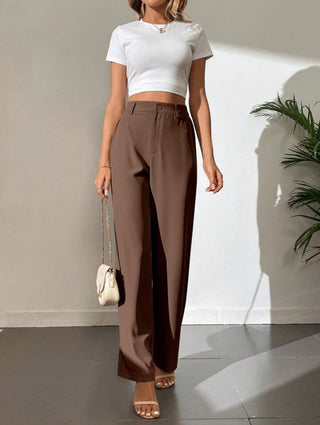 HIGH WAIST STRAIGHT LEG BUTTON FORMAL TROUSERS