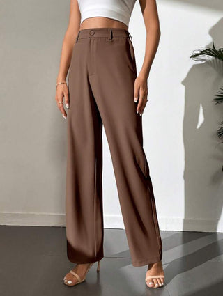 HIGH WAIST STRAIGHT LEG BUTTON FORMAL TROUSERS