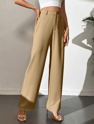 HIGH WAIST STRAIGHT LEG BUTTON FORMAL TROUSERS