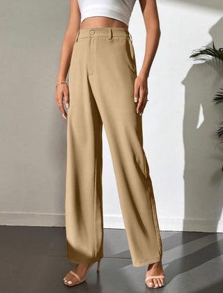 HIGH WAIST STRAIGHT LEG BUTTON FORMAL TROUSERS