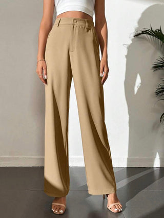 HIGH WAIST STRAIGHT LEG BUTTON FORMAL TROUSERS