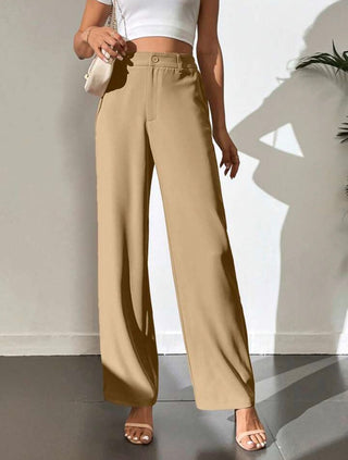 HIGH WAIST STRAIGHT LEG BUTTON FORMAL TROUSERS