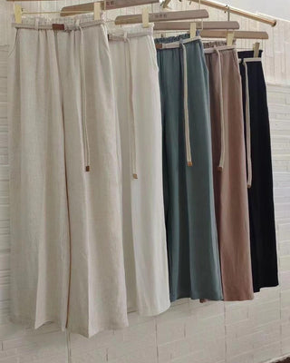 High-waisted linen wide leg pants