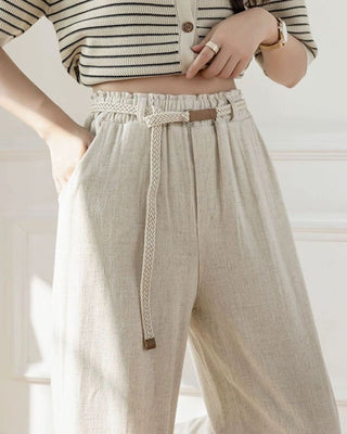 High-waisted linen wide leg pants