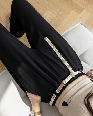 High-waisted linen wide leg pants