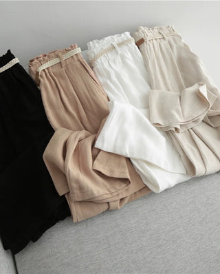 High-waisted linen wide leg pants