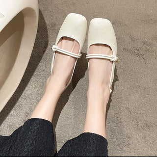 Double buckle strap closed toe block heels