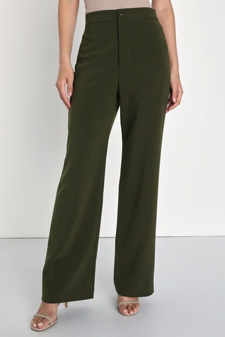 HIGH WAIST STRAIGHT LEG BUTTON FORMAL TROUSERS