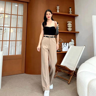 HIGH WAIST STRAIGHT LEG BUTTON FORMAL TROUSERS