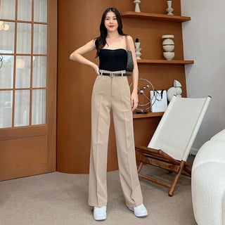 HIGH WAIST STRAIGHT LEG BUTTON FORMAL TROUSERS