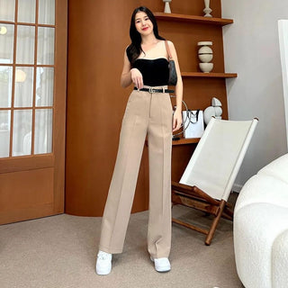 HIGH WAIST STRAIGHT LEG BUTTON FORMAL TROUSERS