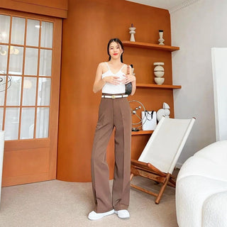 HIGH WAIST STRAIGHT LEG BUTTON FORMAL TROUSERS