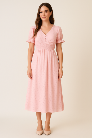 Daisy Drape Smocked Midi Dress