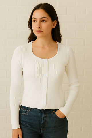 Ribbed Button-Accent Knit Top