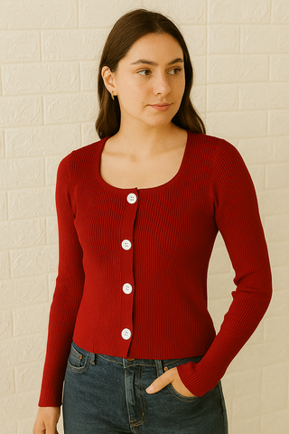 Ribbed Button-Accent Knit Top