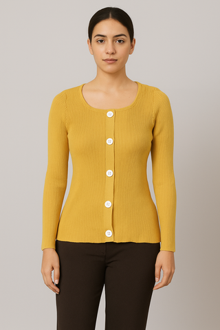 Ribbed Button-Accent Knit Top