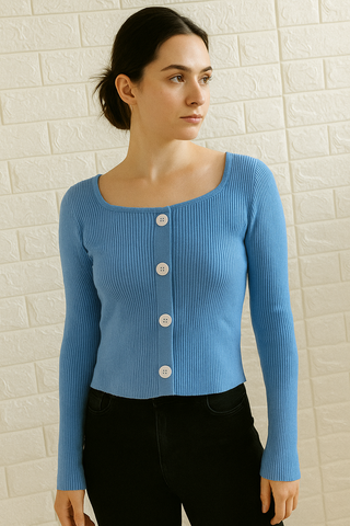 Ribbed Button-Accent Knit Top