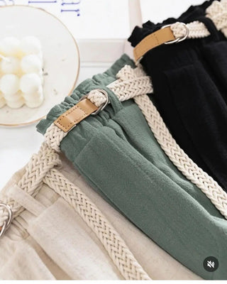 High-waisted linen wide leg pants