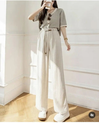 High-waisted linen wide leg pants