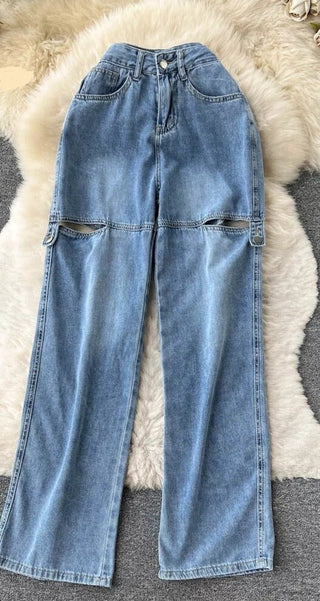 High waist hollow out loose jeans