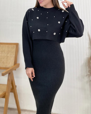 Pearl Charm floral embellished knit set.