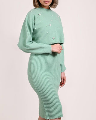 Pearl Charm floral embellished knit set.